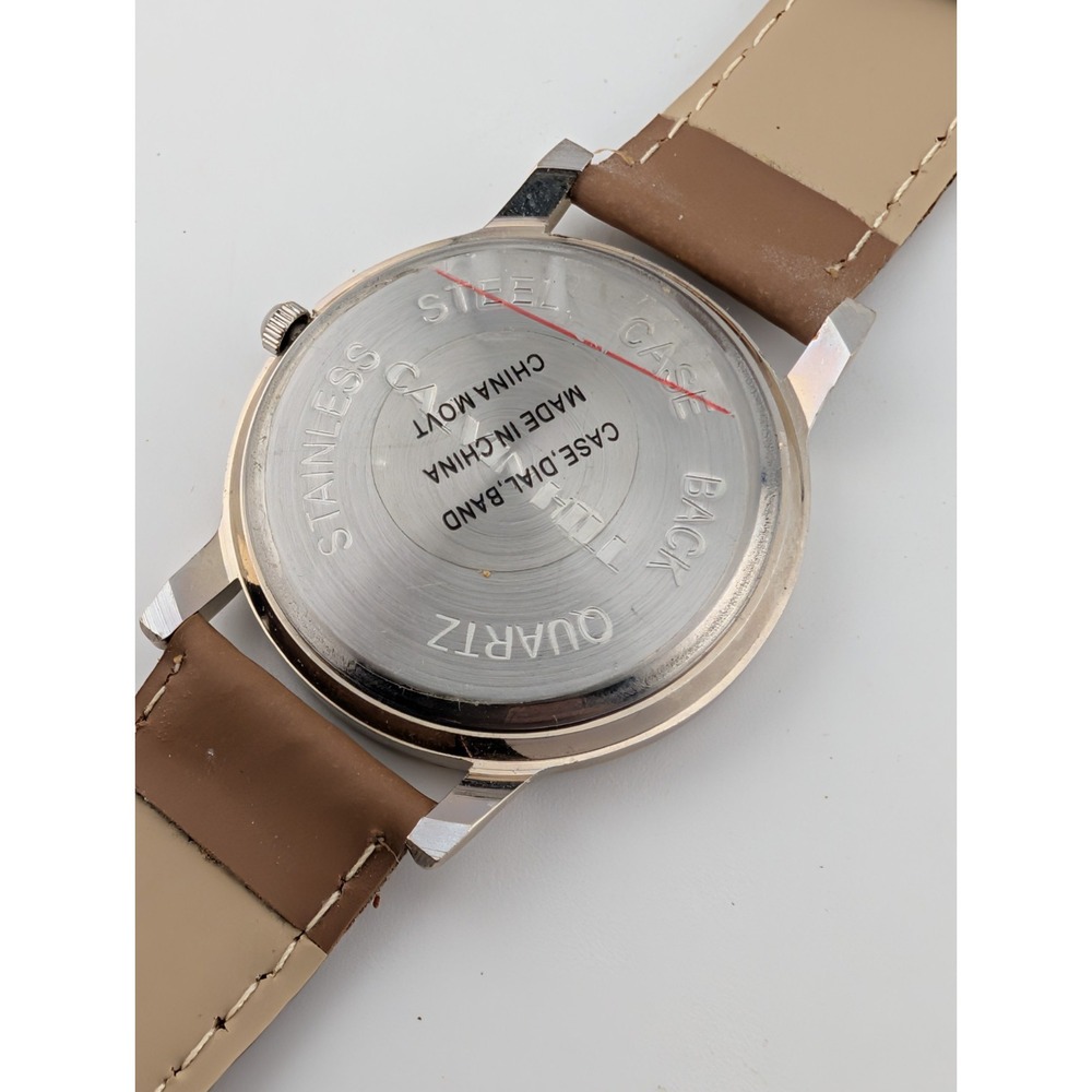 Calvin Hill Watch Women 34mm Silver Case Black Dial Brown Band- New Battery - Picture 5 of 7